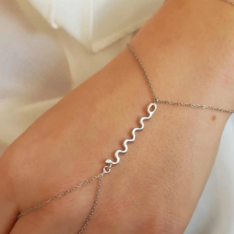  Snake Figure Silver Hand Bracelet 