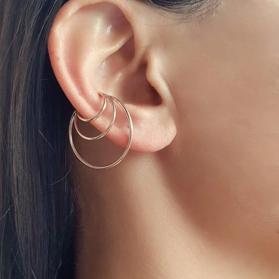 Süzme 3 Halka Rosegold Gümüş Kadın Kıkırdak Küpe - 1