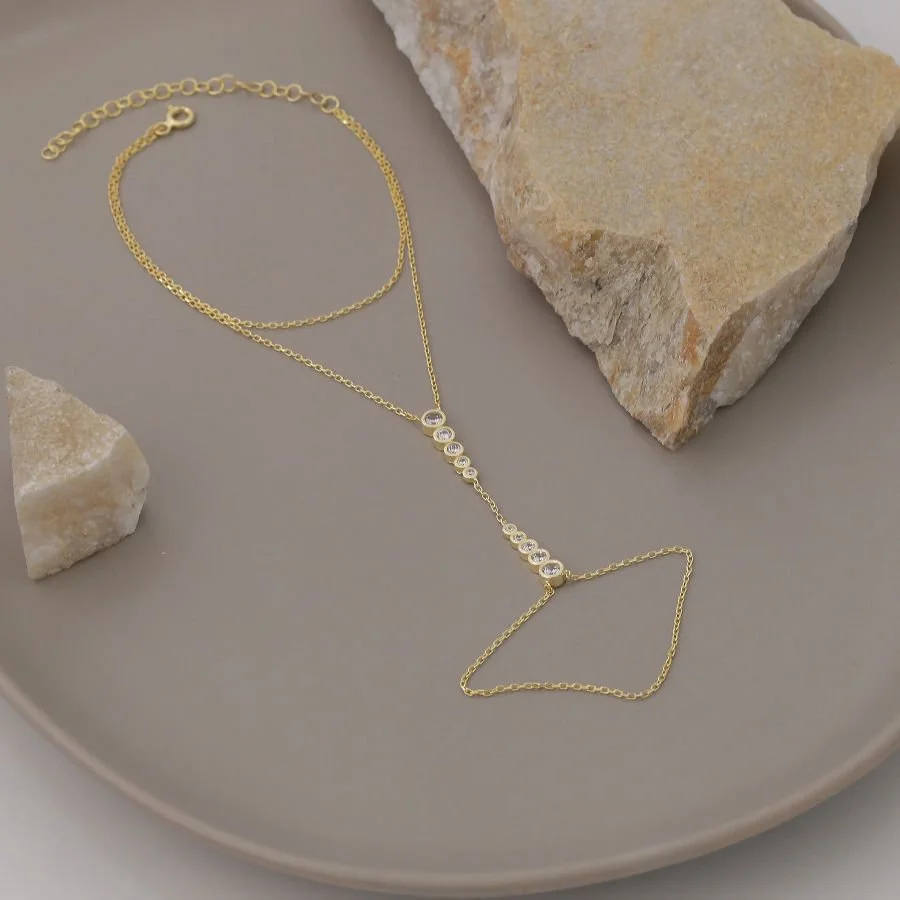 Süzme Taşlı Gold Gümüş Şahmeran Bileklik - 2