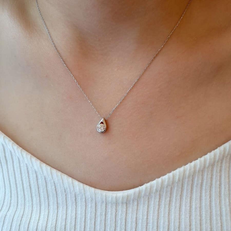Swarovski Su Damlası Tek Taş Gümüş Kadın Kolye - CNG Jewels (1)