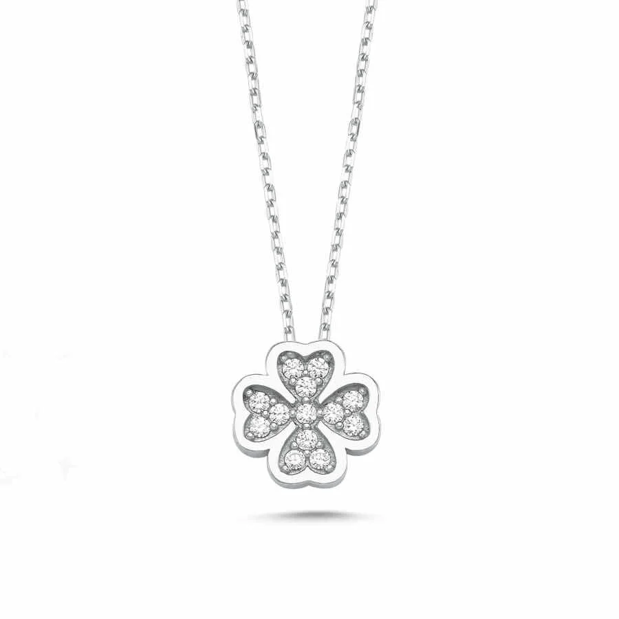 Swarovski Stone Four Leaf Clover Silver Women's Necklace - 1