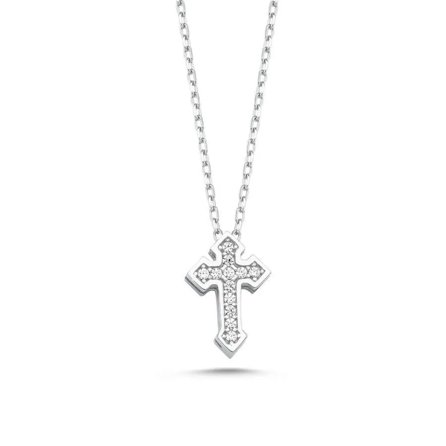 Swarovski Stone Cross Model Women's Silver Necklace - 1