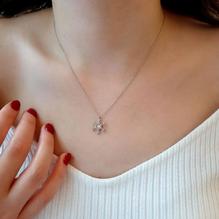 Swarovski Taşlı Kar Tanesi Gümüş Kadın Kolye - 3