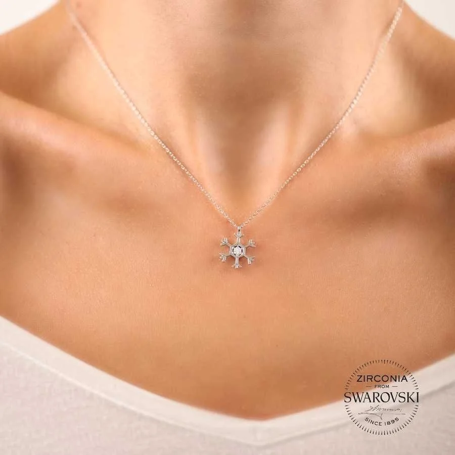 Swarovski Taşlı Kar Tanesi Gümüş Kadın Kolye - 2