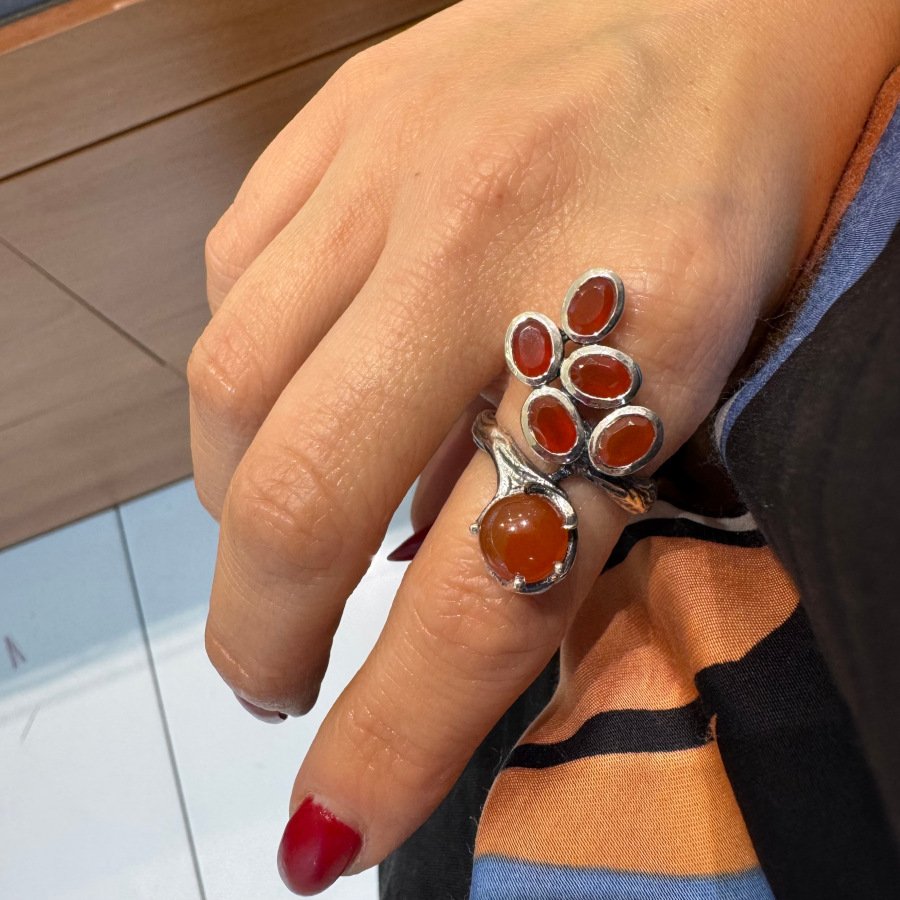 Designed Agate Stone Tree Branch Women's Silver Ring - CNG Jewels (1)