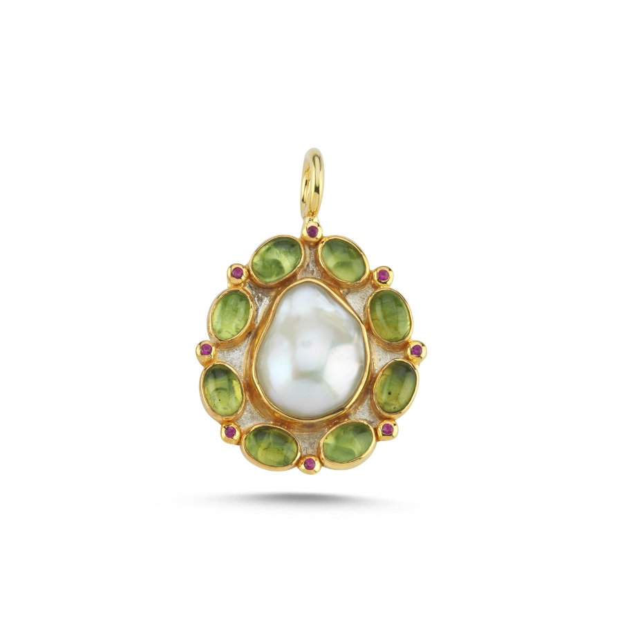 Tasarım Barok İncili Peridot Gümüş Kolye Ucu - CNG Jewels