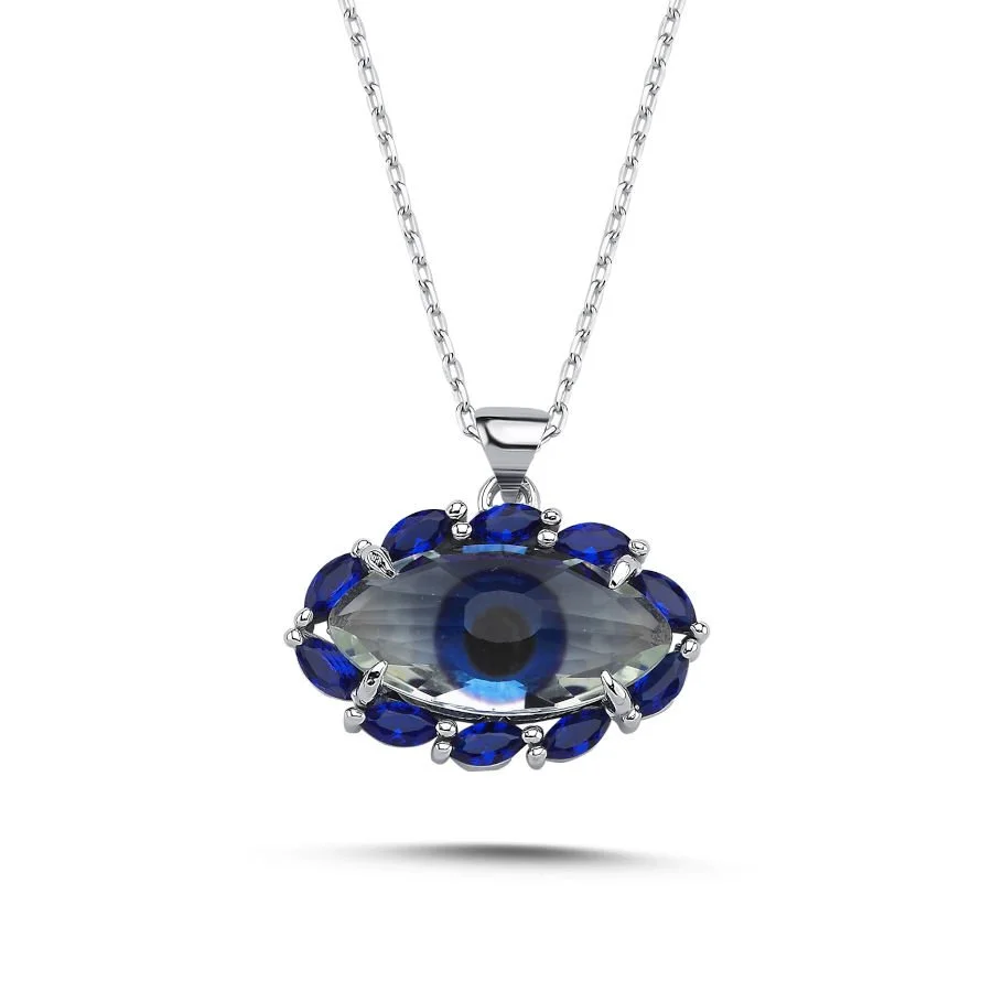 Tasarım Blue Mavi Göz Kadın Gümüş Kolye - 1