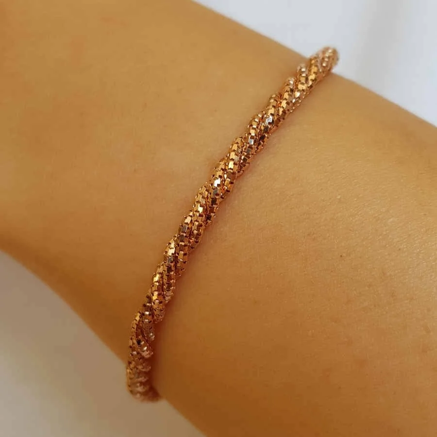 Tasarım Burgu Zincir Rose Kadın Gümüş Bileklik - 1