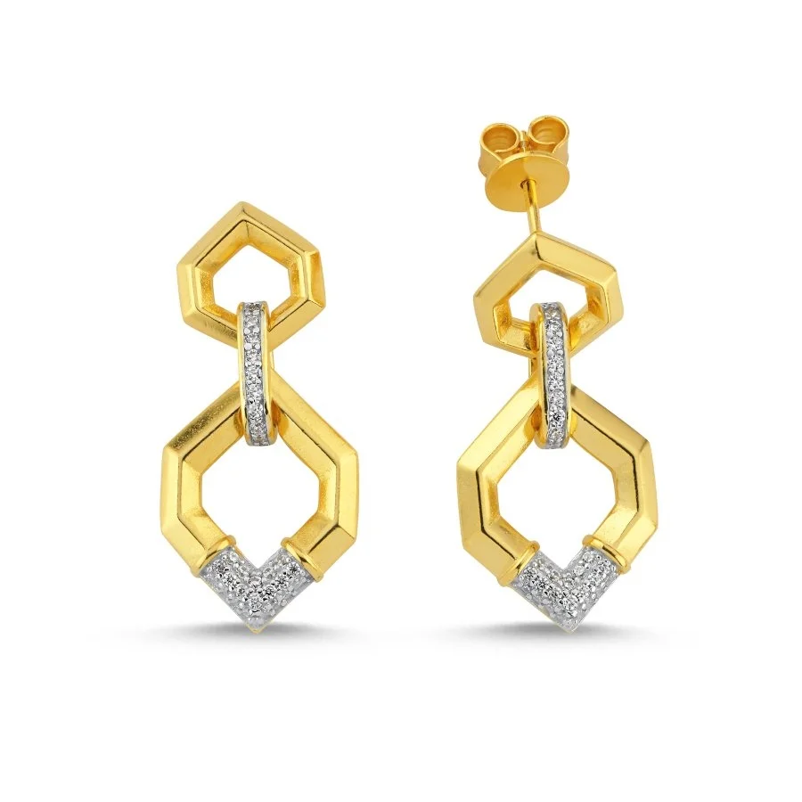 Tasarım Geometrik Sallantılı Kadın Gümüş Küpe - 1