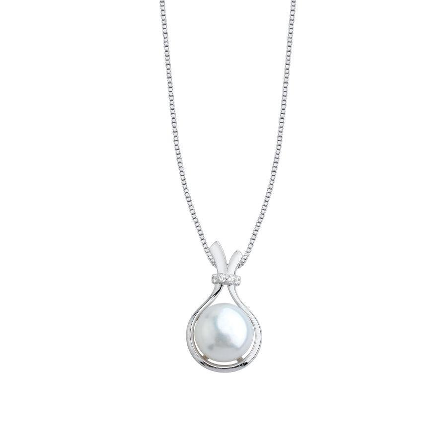 Design Natural Pearl Bow Silver Women's Necklace - CNG Jewels