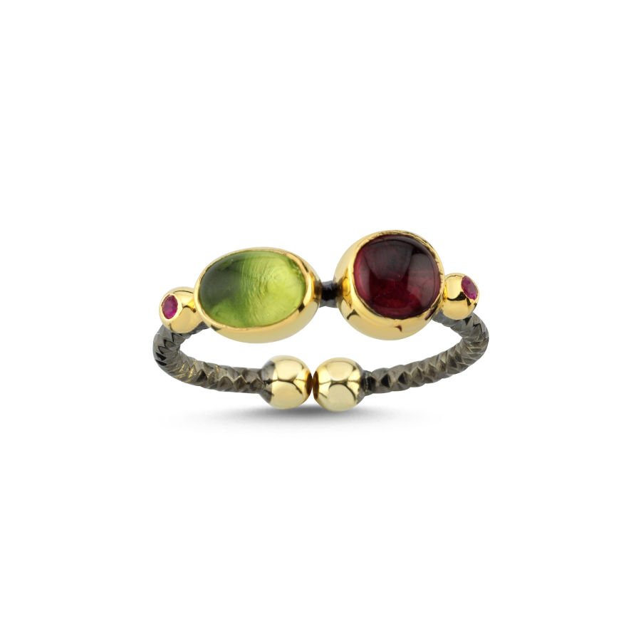 Designed Garnet Peridot Women's Silver Ring - CNG Jewels