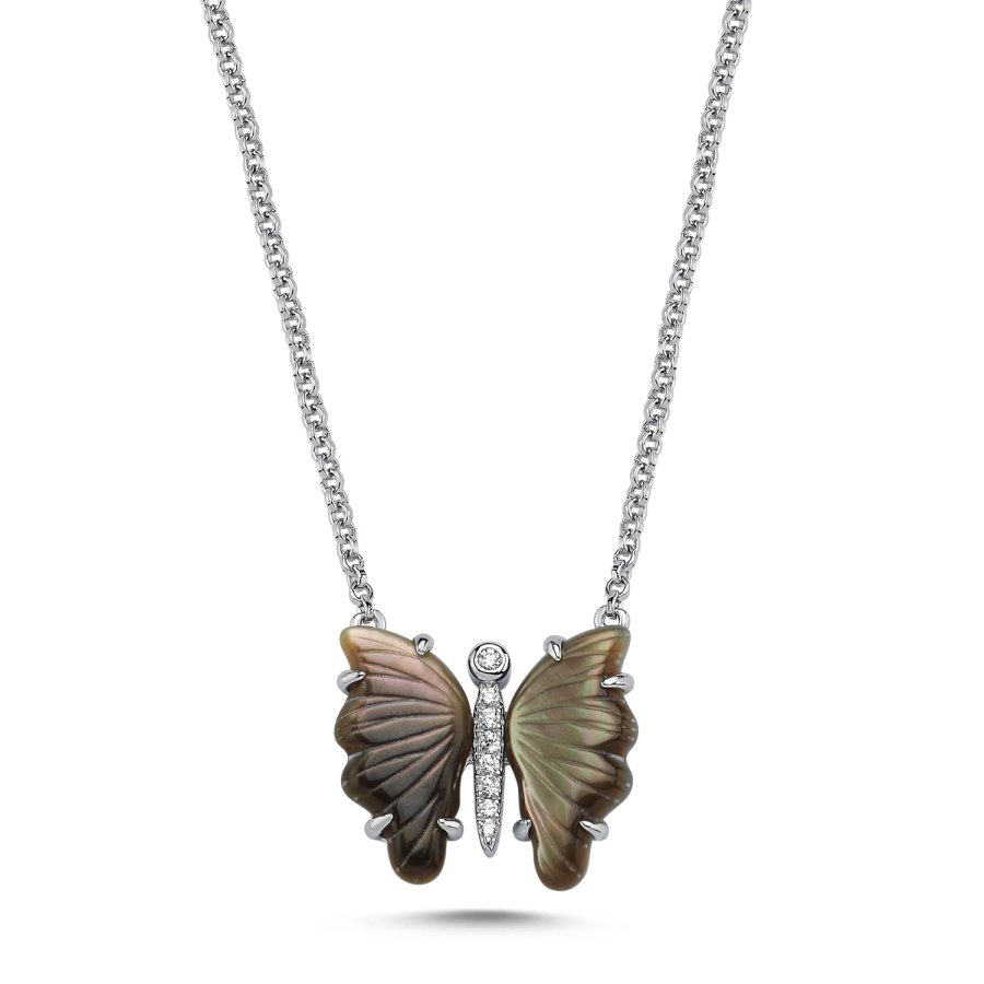 Design Gray Mother-of-Pearl Butterfly Women's Silver Necklace - CNG Jewels