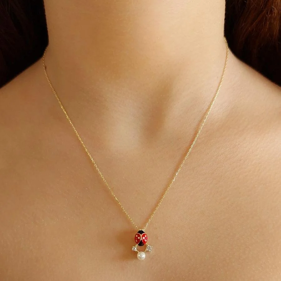 Design Pearl Ladybug Gold Silver Women's Necklace - 1