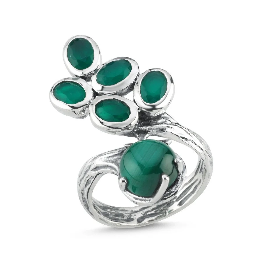 Tasarım Jade Taşlı Ağaç Dalı Kadın Gümüş Yüzük - 1