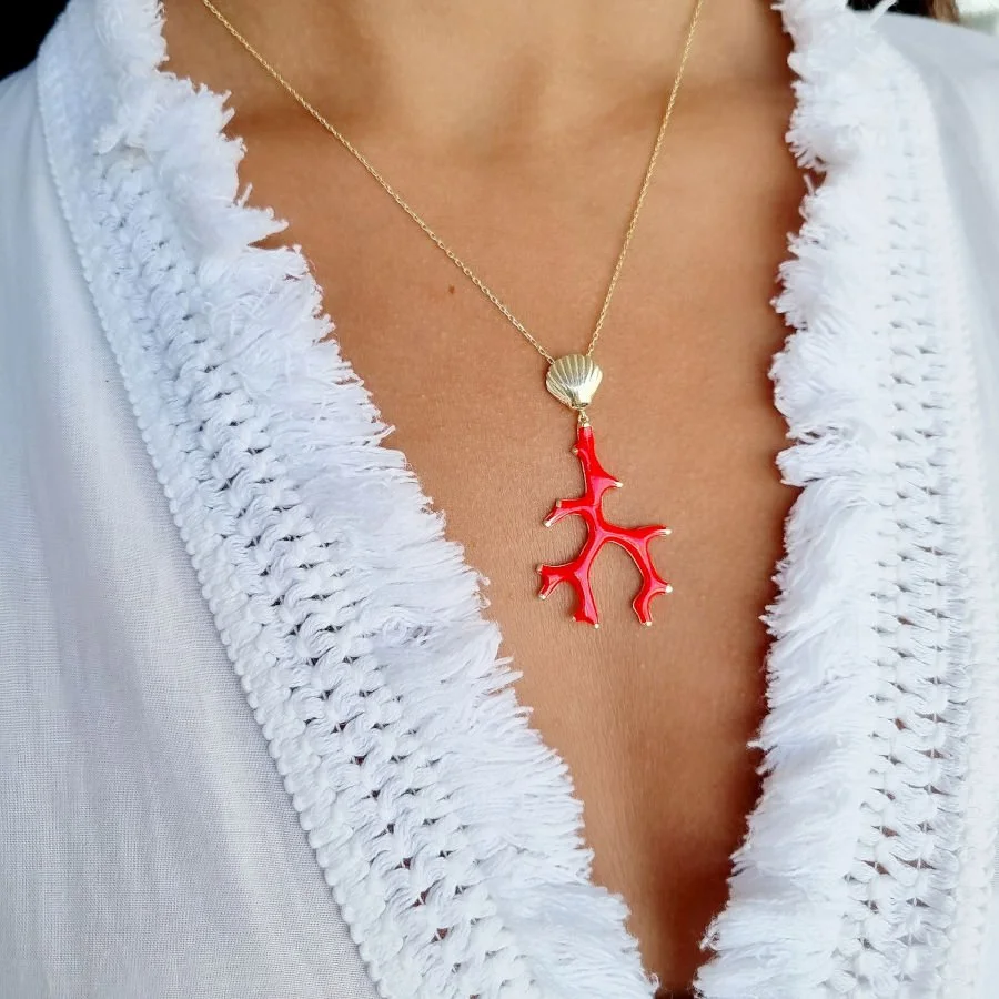 Tasarım Mercan Mineli Gümüş Kadın Kolye - 3