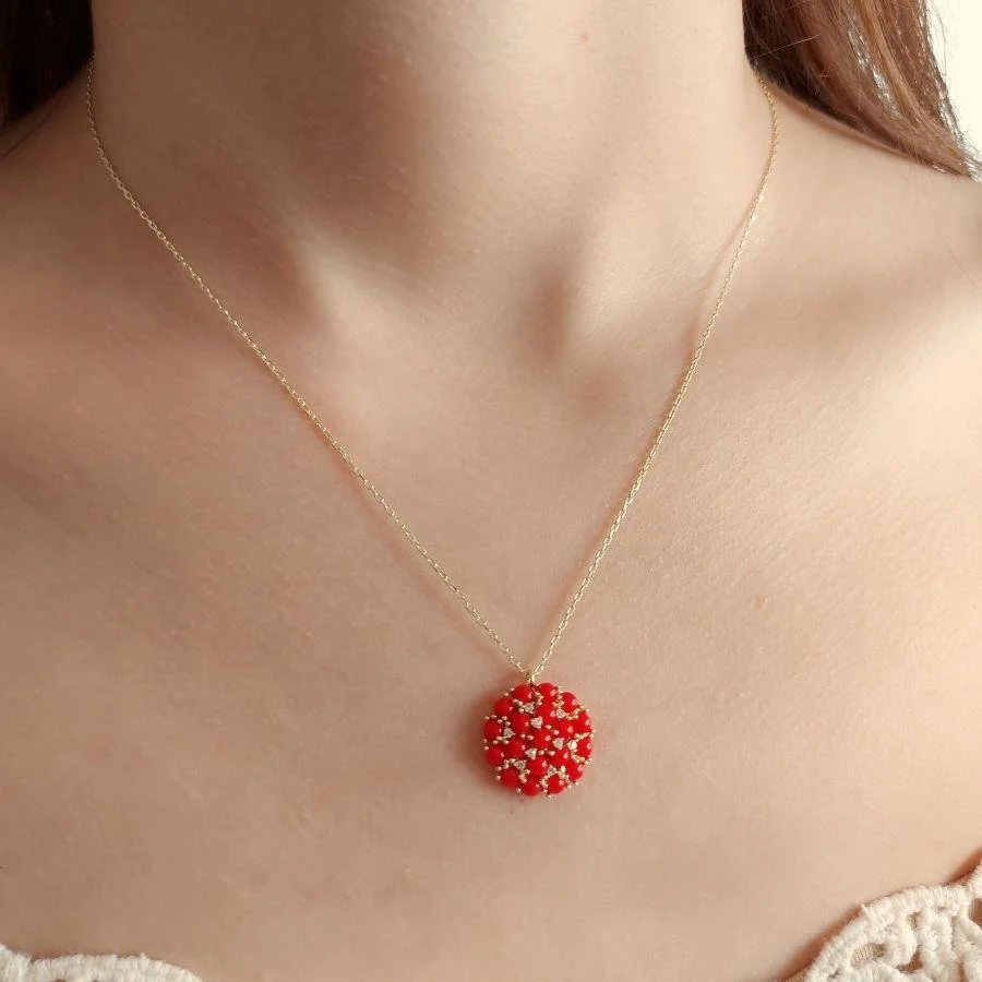 Design Multi Coral Silver Women's Necklace - 2