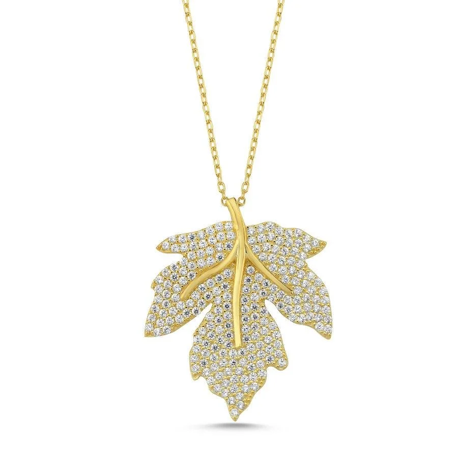 Designed Sycamore Leaf Silver Women's Necklace - 1