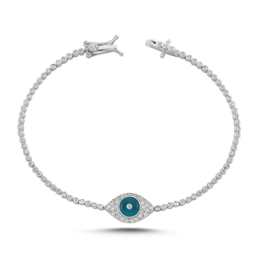 Taşlı Badem Cam Göz Kadın Su Yolu Gümüş Bileklik - 3