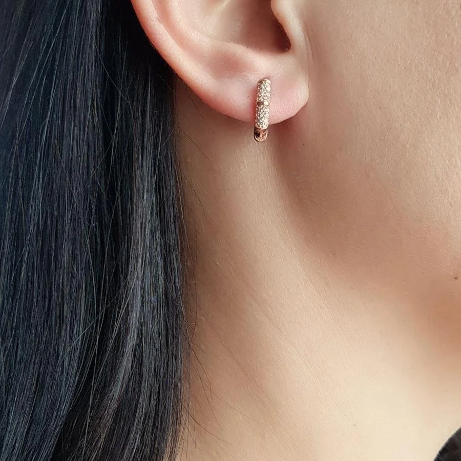 Taşlı Çivili Halka Rose Gümüş Kadın Küpe - 1