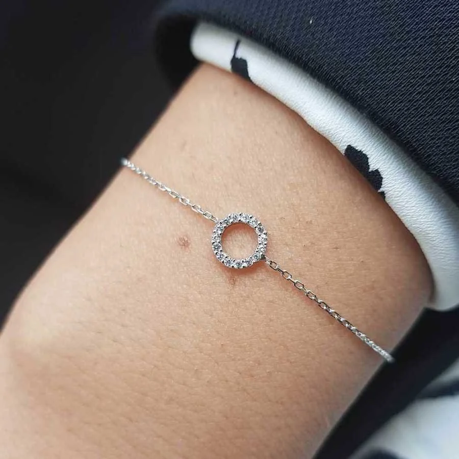 Minimal Stone Hoop Silver Women's Bracelet - 1