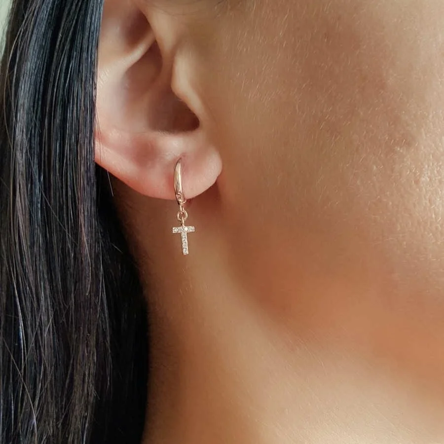 Taşlı Harfli Sallantılı Gümüş Kadın Halka Küpe - 7