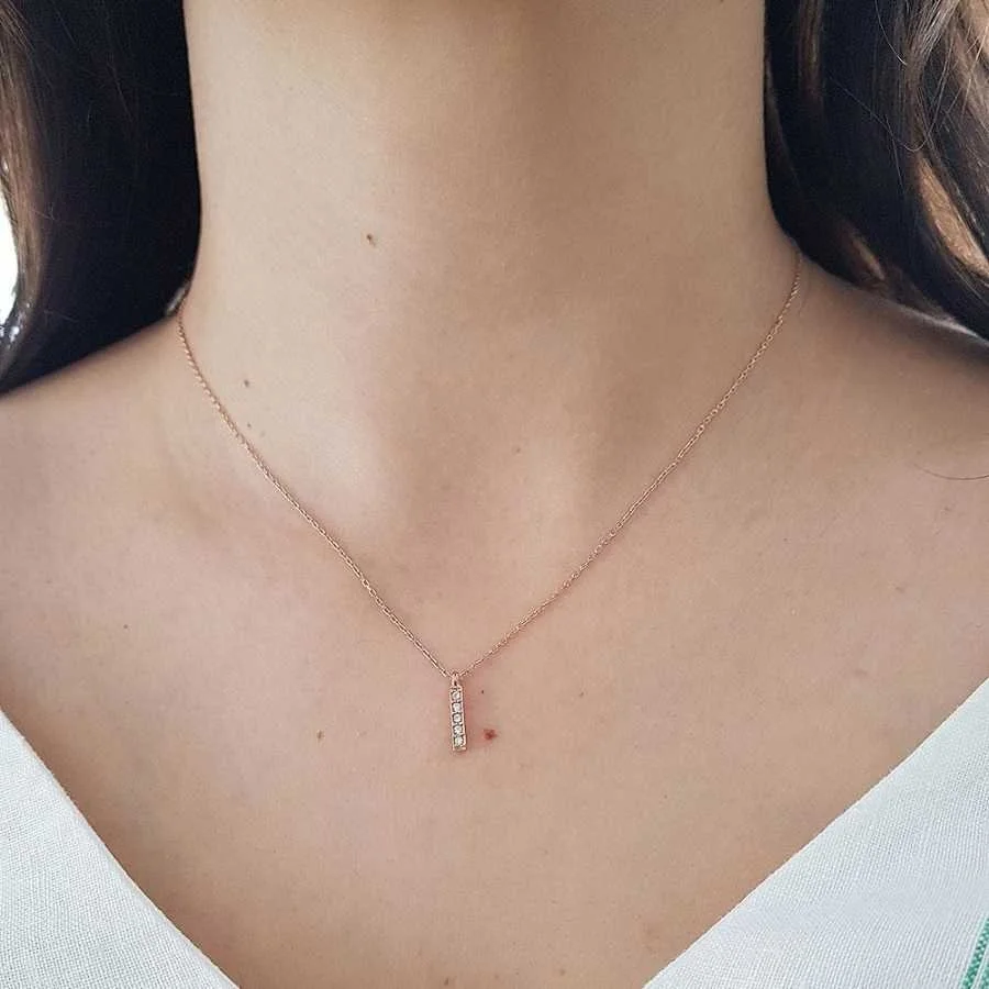 Letter I Silver Women's Necklace with Stones - 1