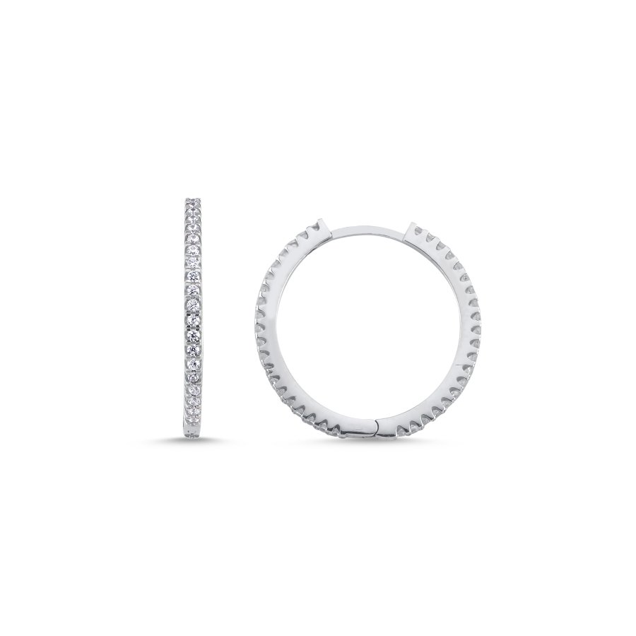 Taşlı İnce Gümüş Halka Küpe 20mm Çap - CNG Jewels