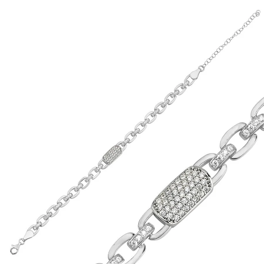 Taşlı İtalyan Halkalı Gümüş Kadın Bileklik - 1