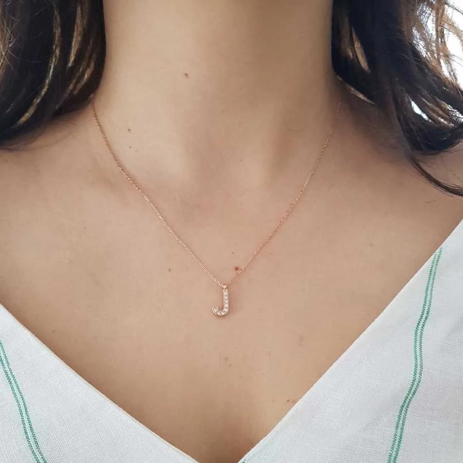 Letter J Silver Women's Necklace with Stones - 1