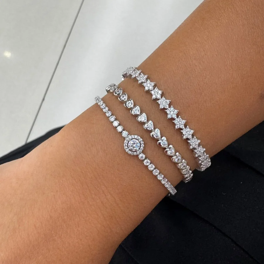 Taşlı Kalp Gümüş Su Yolu Bileklik - 2