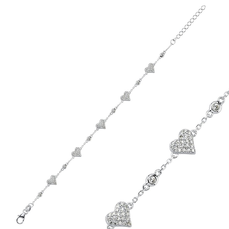 Taşlı Kalpli Gümüş Kadın Bileklik - CNG Jewels
