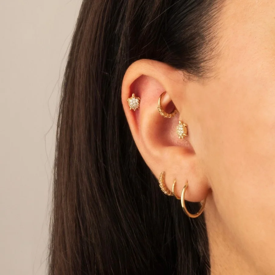 Taşlı Kaplumbağa Altın Helix Piercing - 2