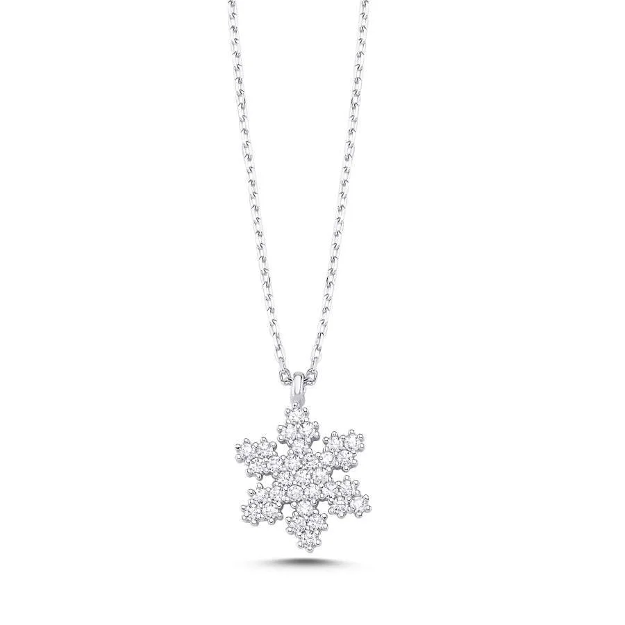 Stone Snowflake Women's Silver Necklace - 1
