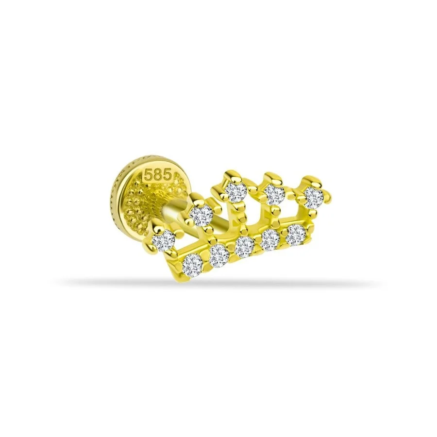 Taşlı Kraliçe Tacı Altın Tragus Piercing