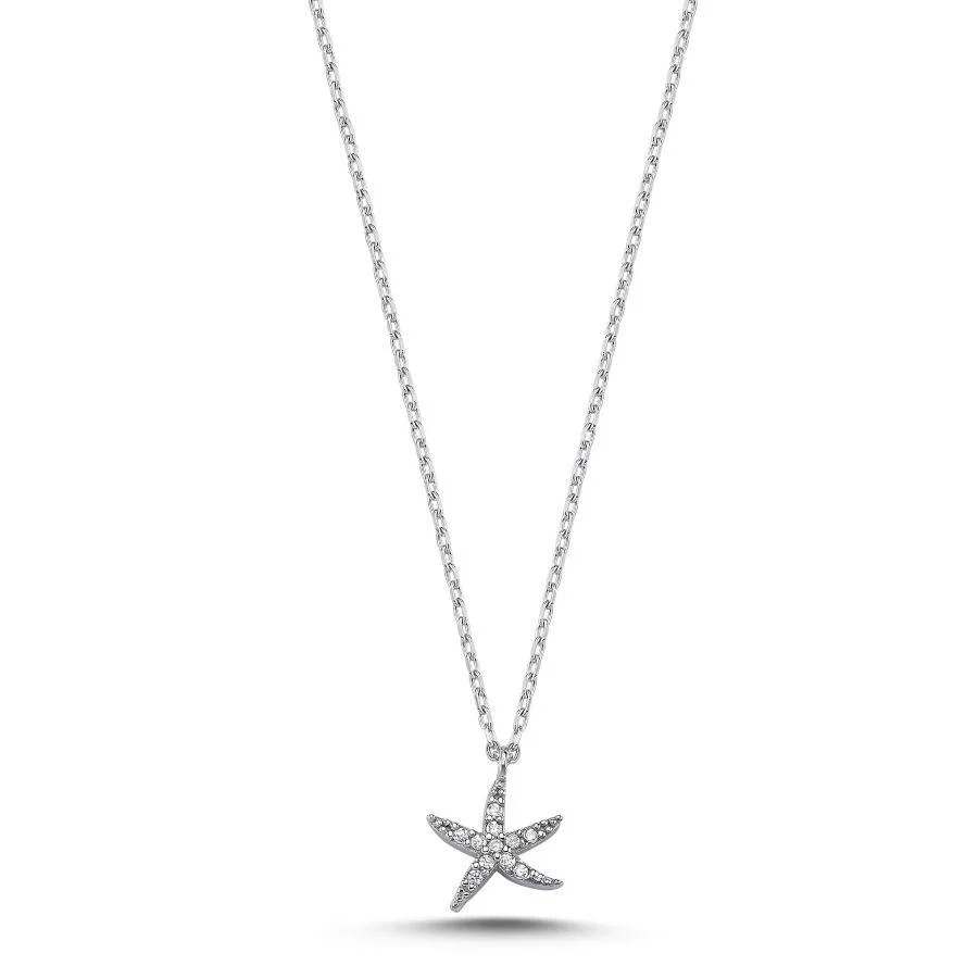 Taşlı Küçük Deniz Yıldızı Gümüş Kadın Kolye - 1
