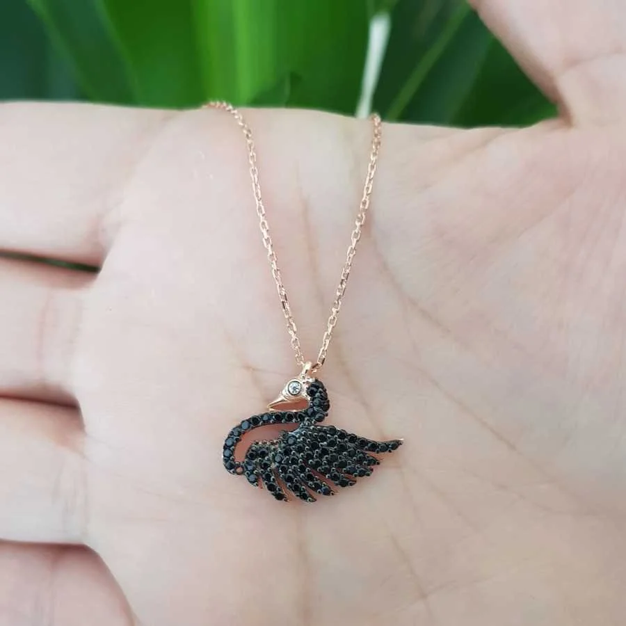 Swan Silver Necklace for Women with Stones - 2