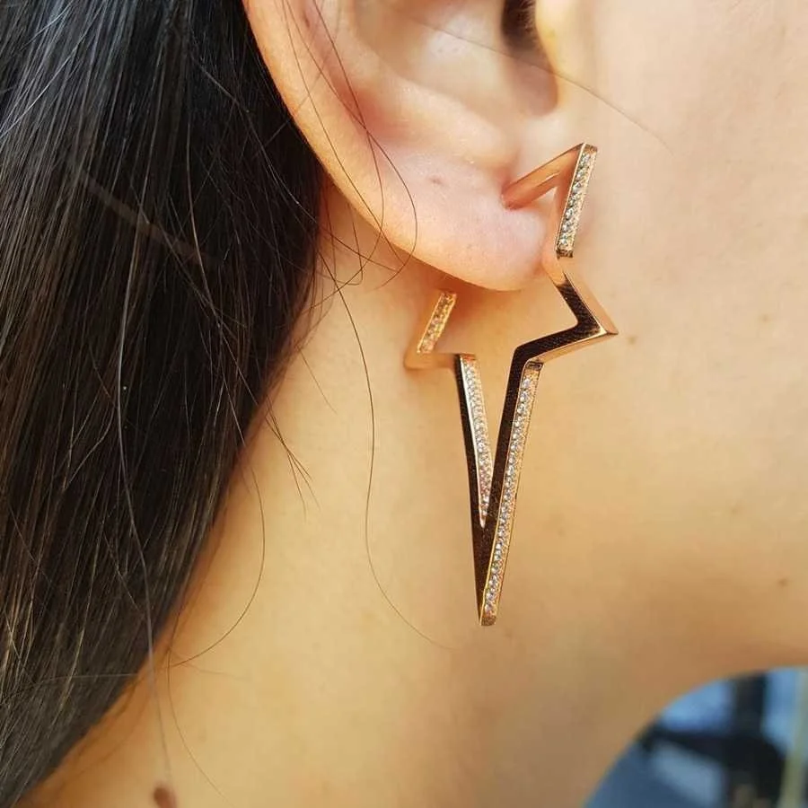 Taşlı Kutup - Kuzey Yıldız Gümüş Kadın Küpe - 1