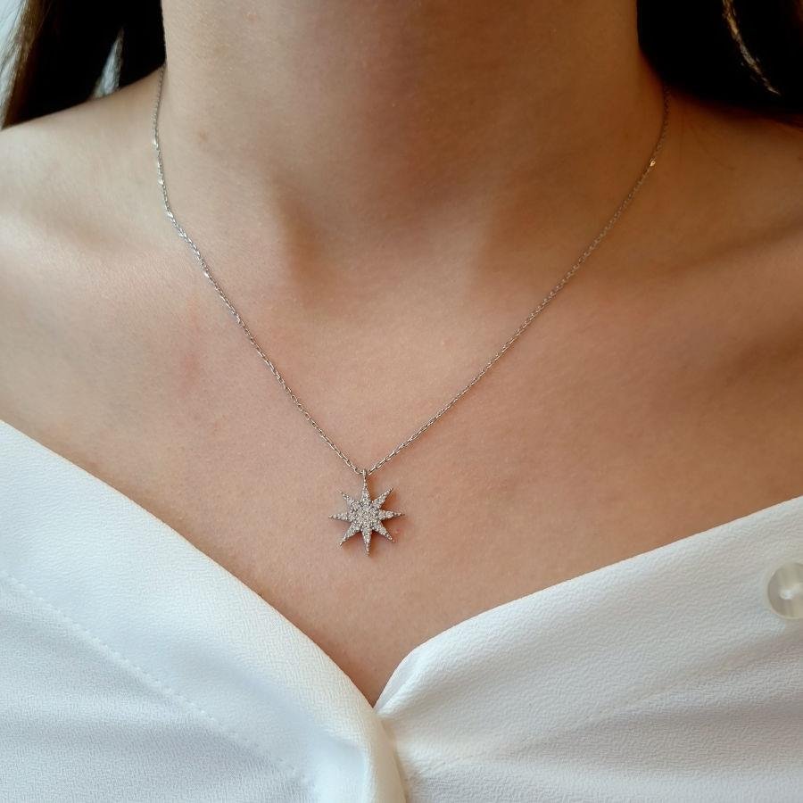 Taşlı Kutup Yıldızı Kadın Gümüş Kolye - CNG Jewels (1)