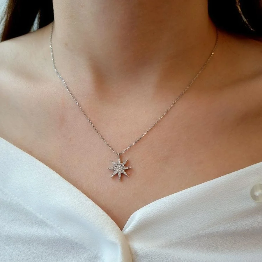 Taşlı Kutup Yıldızı Kadın Gümüş Kolye - 2