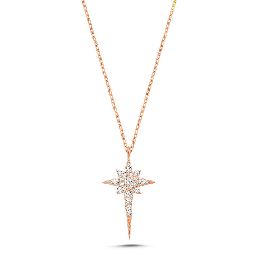 Taşlı Kutup Yıldızı Rosegold Gümüş Kadın Kolye - CNG Jewels
