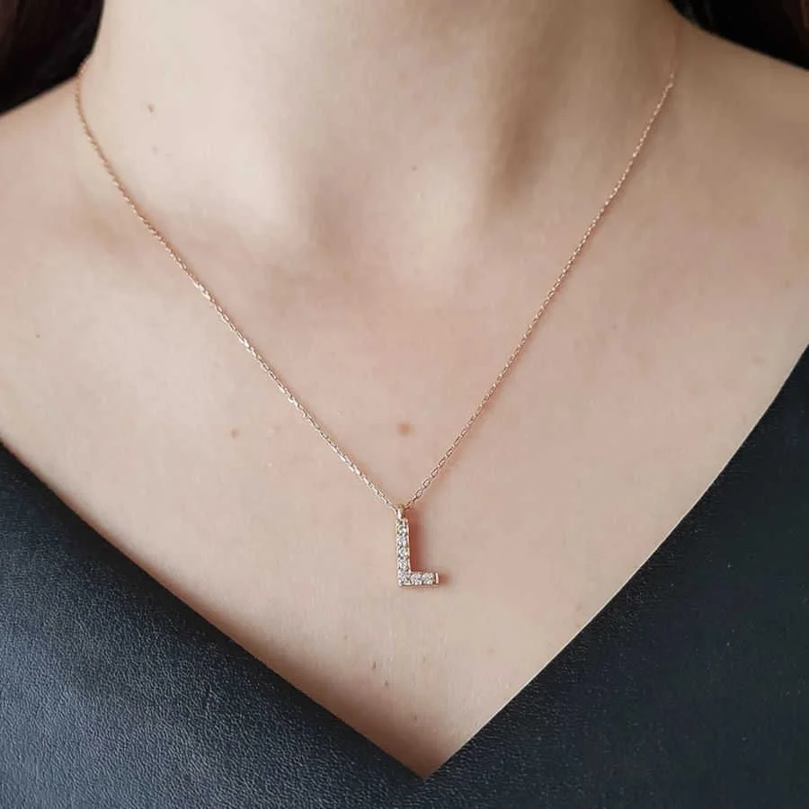 Letter L Silver Women's Necklace with Stones - 1