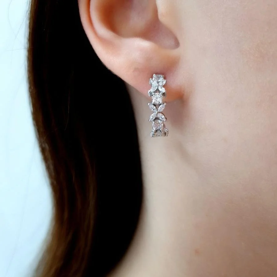 Hoop Marquise Rose Silver Women's Earrings - 2