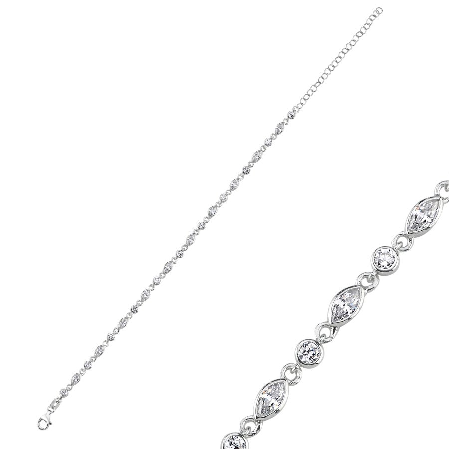 Taşlı Markiz Zincir Kadın Gümüş Bileklik - CNG Jewels