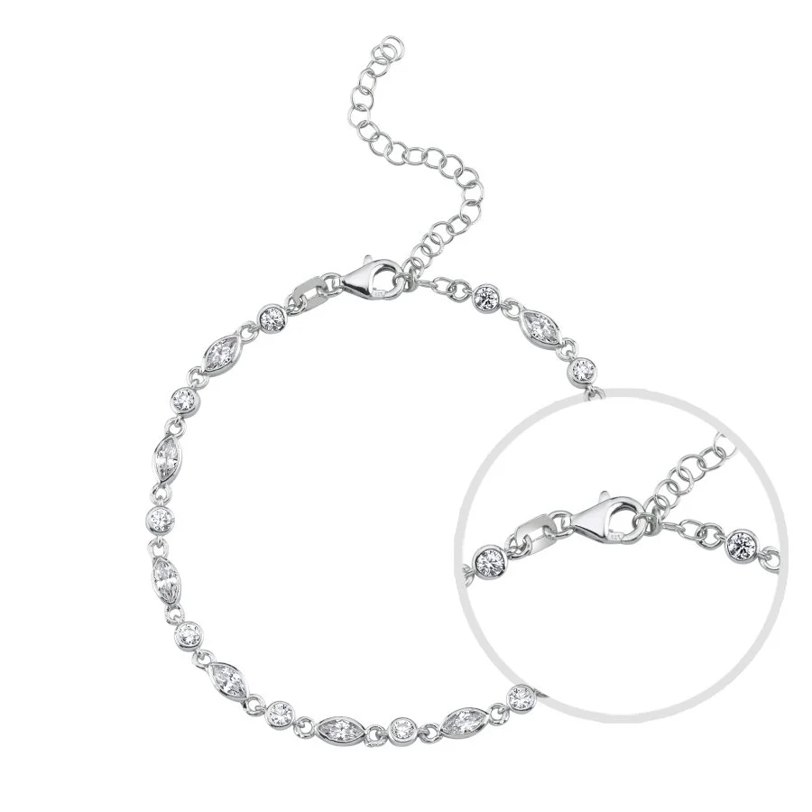 Taşlı Markiz Zincir Kadın Gümüş Bileklik - 3