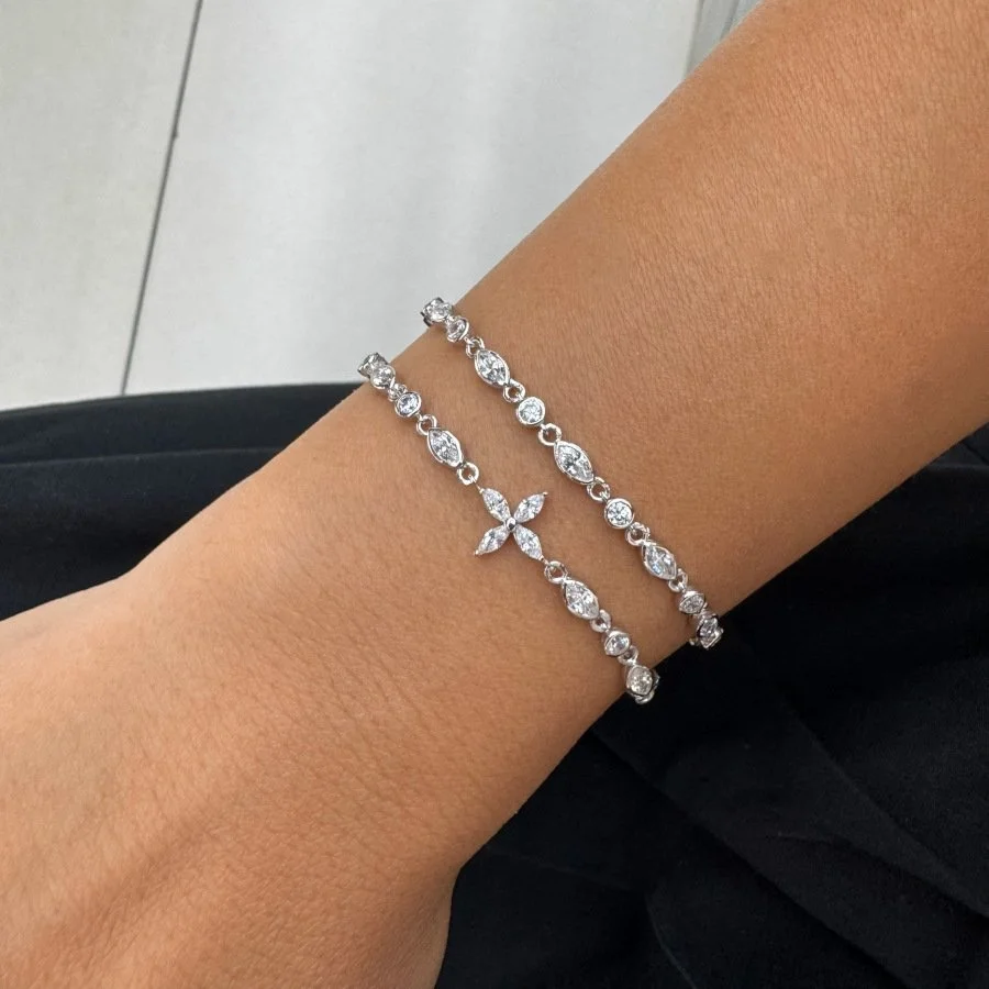 Taşlı Markiz Zincir Kadın Gümüş Bileklik - 2