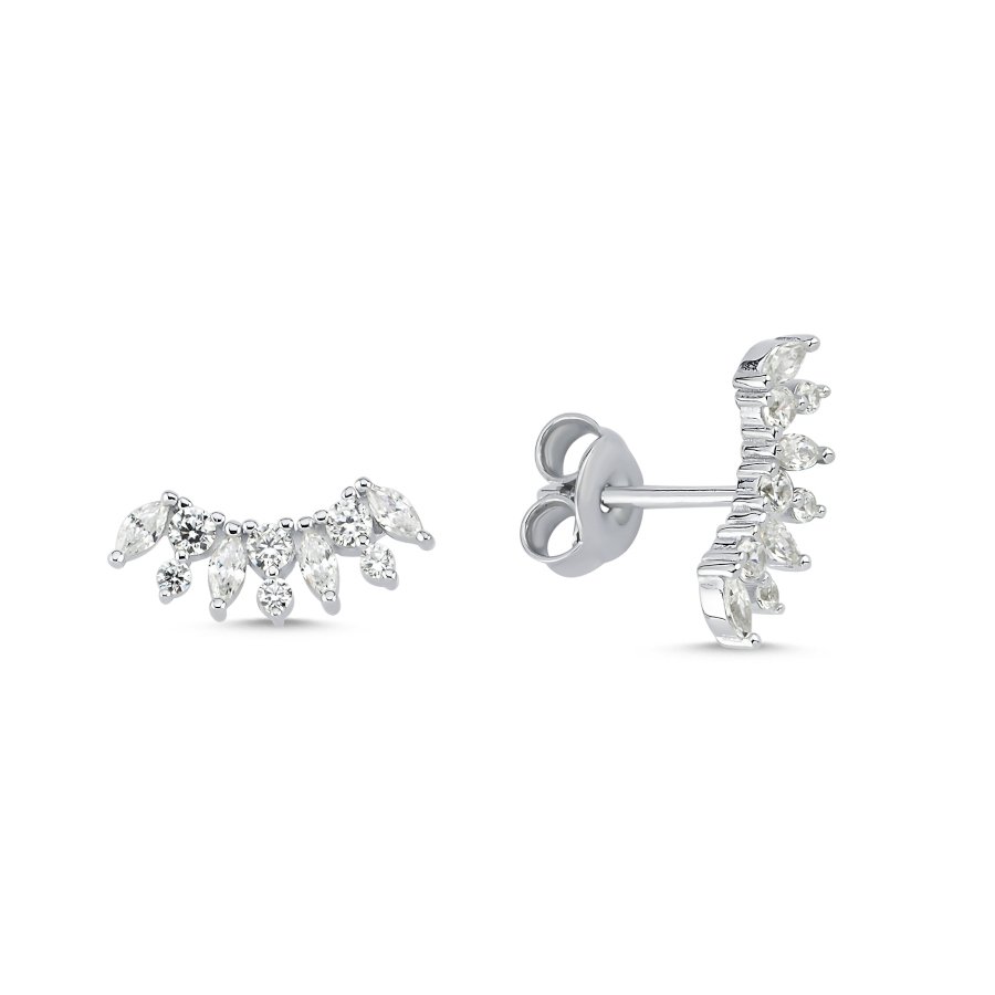 Taşlı Melek Kanadı Minimal Kadın Gümüş Küpe - CNG Jewels