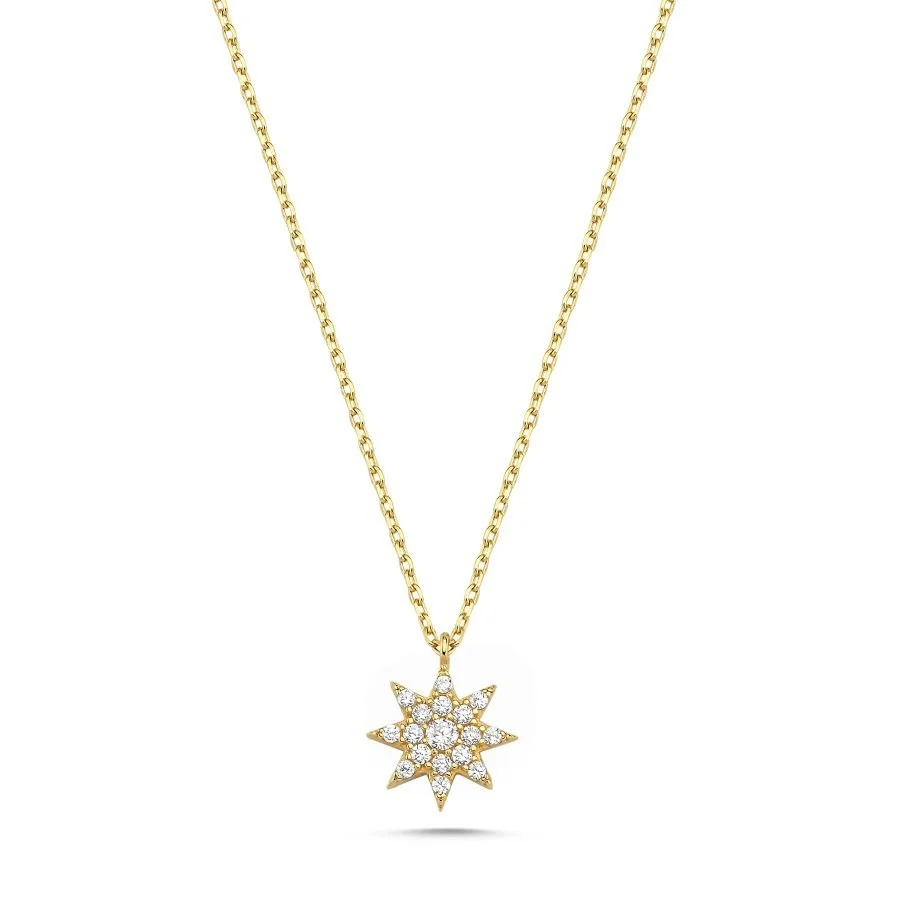 14 Carat Gold Minimal Stone Polar Star Necklace - 1