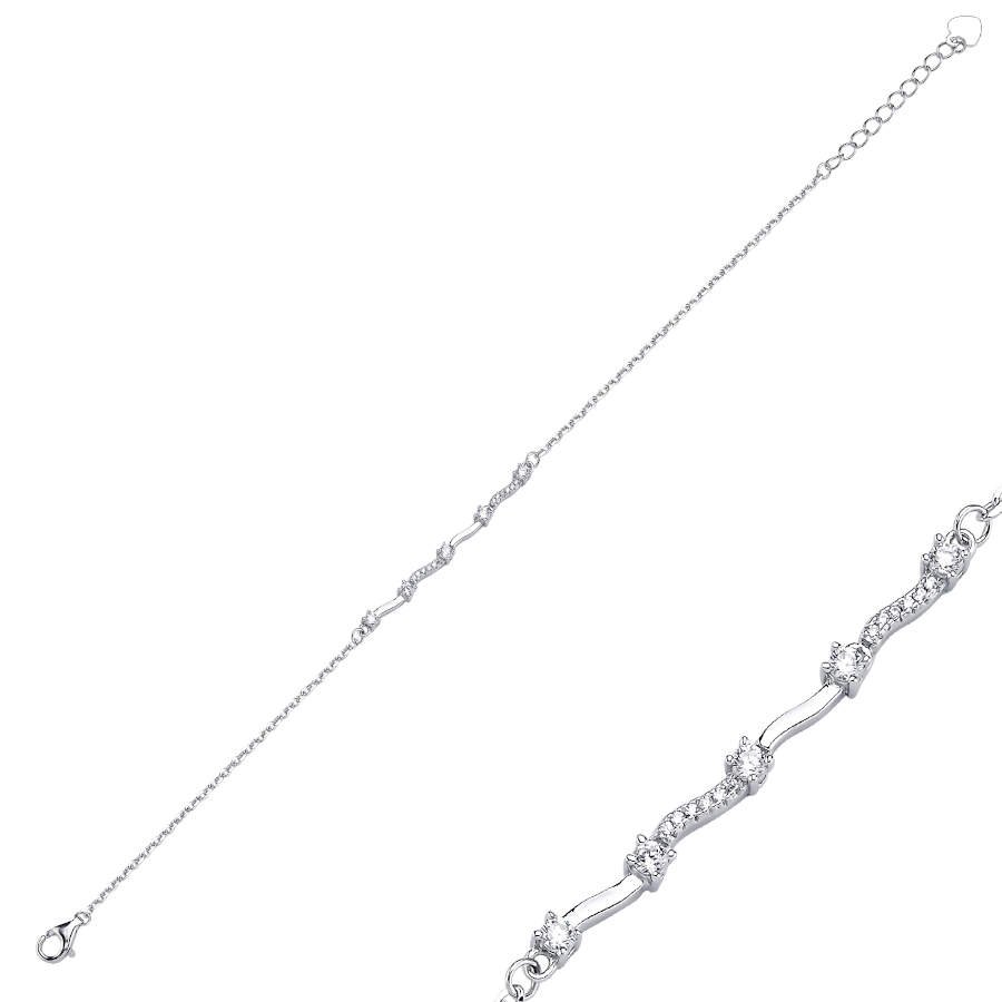 Minimal Wave Women's Silver Bracelet with Stones - CNG Jewels