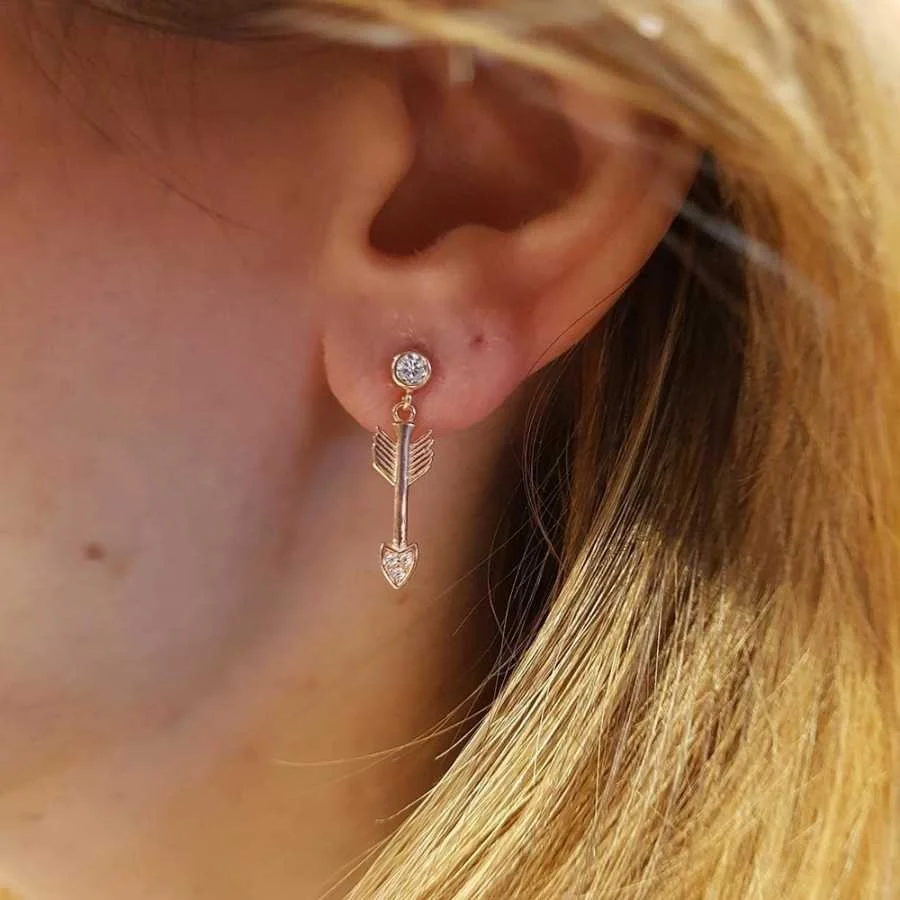 Stone Arrow Rose Silver Women's Earrings - 1