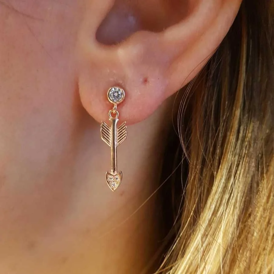 Stone Arrow Rose Silver Women's Earrings - 2